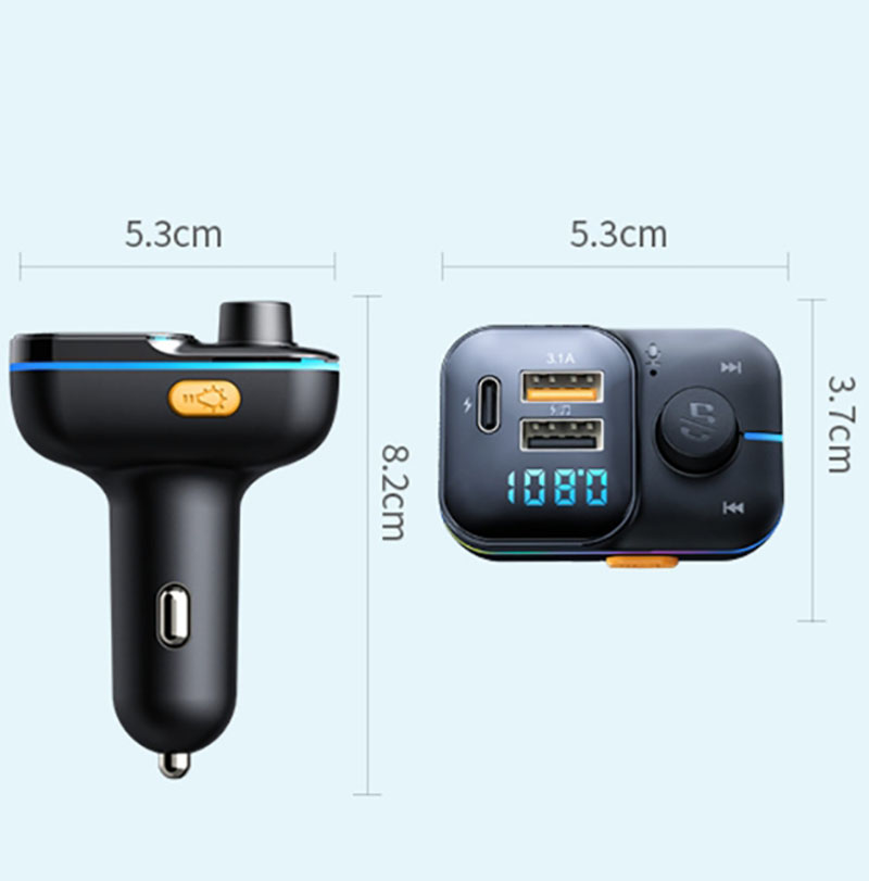 5.0 USB CAR Charger Type C Dazzling Light MP3 -плеер MP3 -плеер FM -передатчик для iPhone Xiaomi Huawei Samsung C24