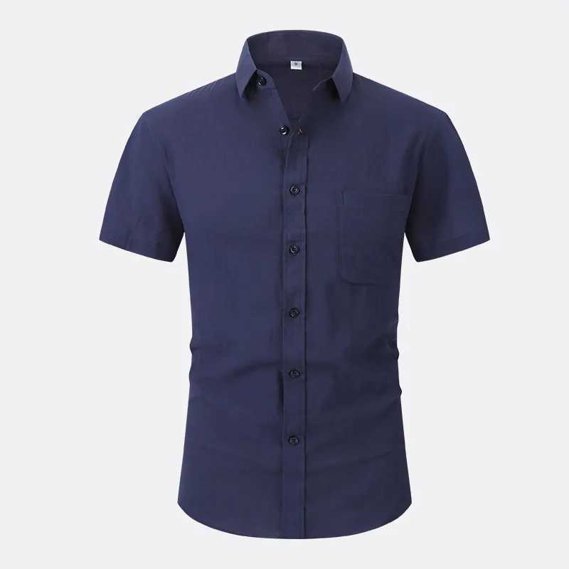 Men's Casual Shirts Anti-Wrinkle Stretch Slim Elasticity Fit Male Dress Business Basic Casual Short Sleeved Men Social Formal Shirt USA SIZE S-2XLL2404