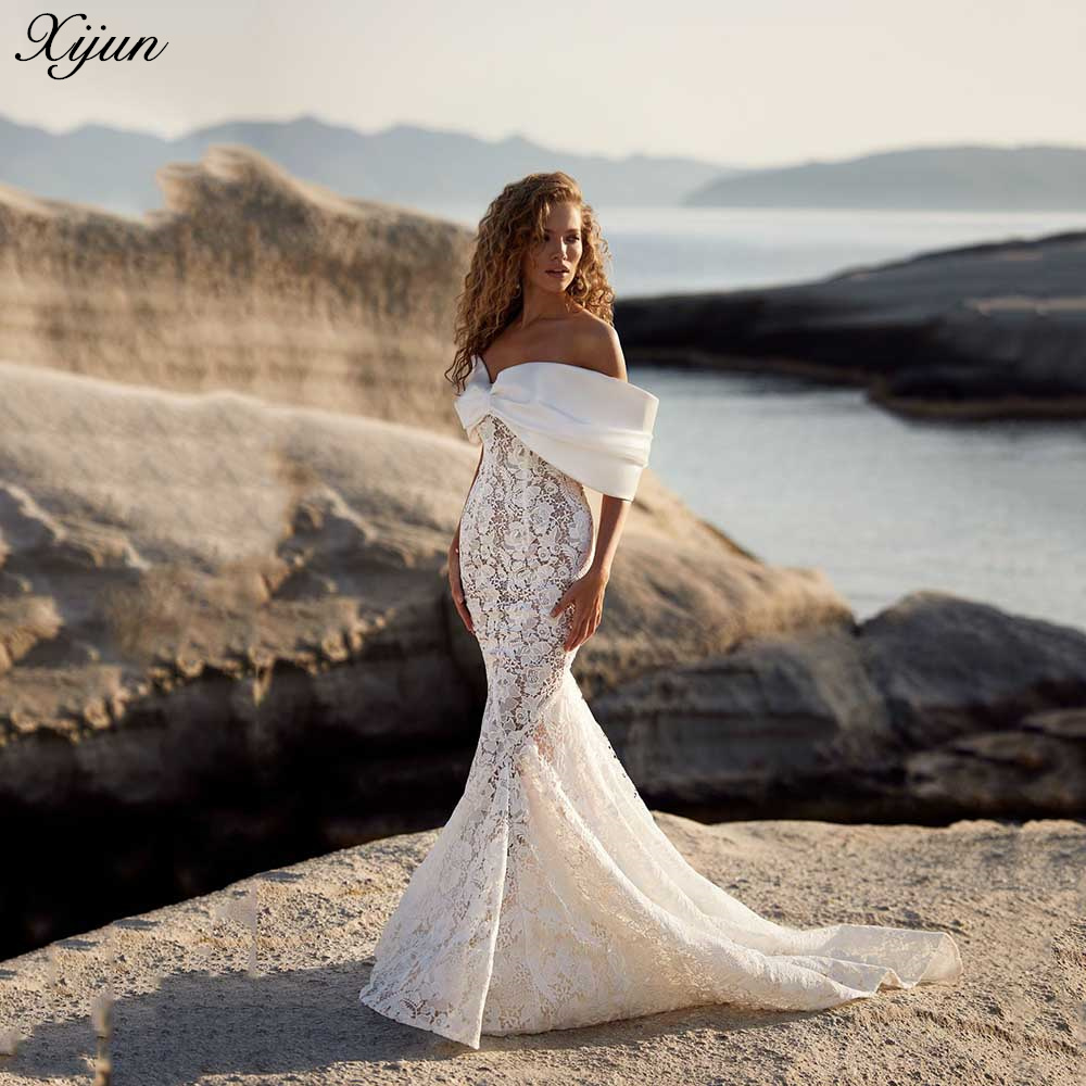 Xijun Classic Sirène en dentelle de liaison modeste des robes de mariée épaule avec Gala de train 2024 Vestidos de Novia Robe de bal