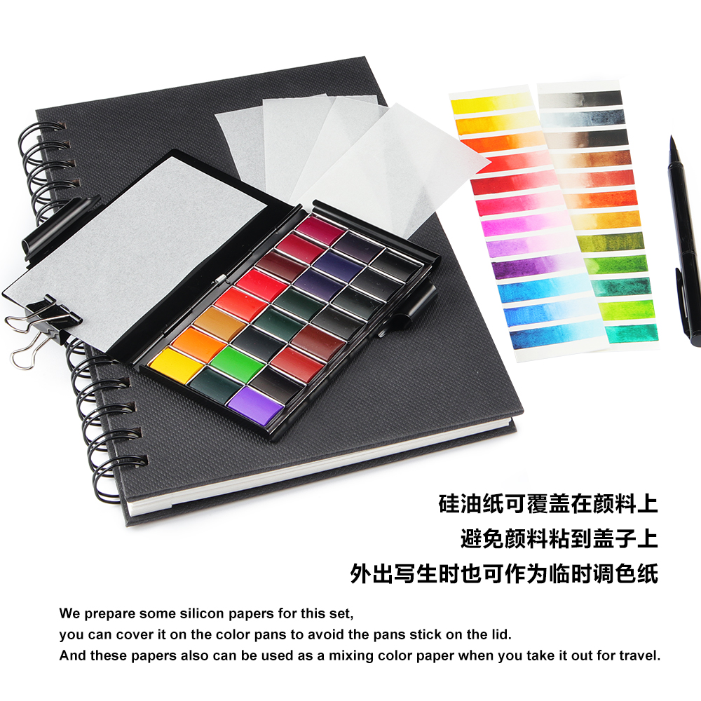 Seamiart Professional Colors Memo Pad, sólido de pintura de acuarela con 1 por ciento de pintura de metal Pincel suministros de arte de la pluma