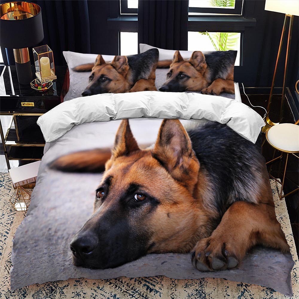 Ensemble de couvercle de couette berger allemand ensemble King / Queen size pure race pure-light lidding set enfants mignon chien chiot chiot en polyester couverture de courtepointe