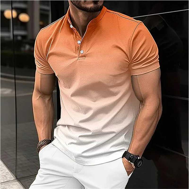 Herren lässige Hemden Mody Gradient Style Herren Polo Shirt Street Business Freizeitkleidung Tourismus und Urlaub atmungsaktueller Revers kurzärmelig Top 240409