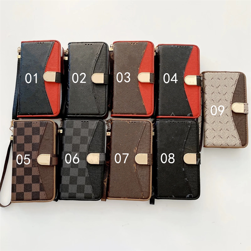 Luxurys Designers Bolsas de celulares marrom casas universais de flor marrom para iPhone 15 Pro Max Samsung Leather Fashion Impressão 9 cores
