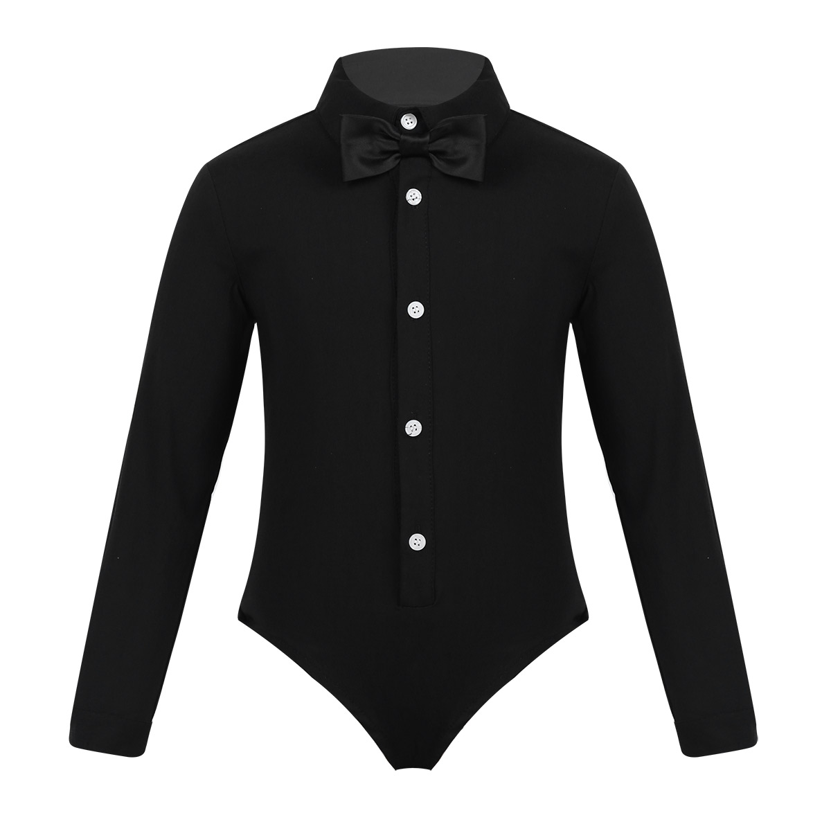 Barn pojkar latin modern dansskjorta med bowtie romper gentleman skjorta långa ärmar leotard bodysuit jazz dans dräkter dräkt