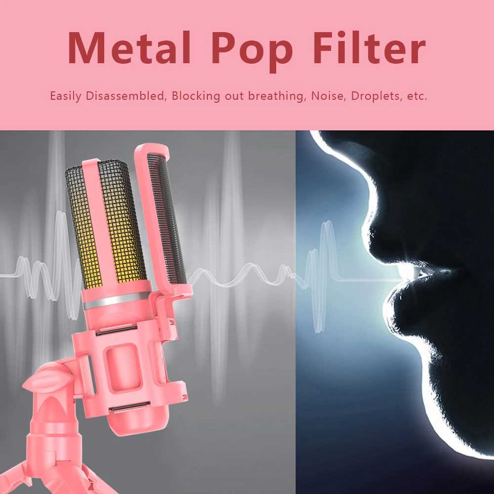 Microphones ZealSound RGB USB Condenser Microphone Studio Recording Mic for PC Computer Streaming Video Gaming Podcasting Vocal Pink Color 240408