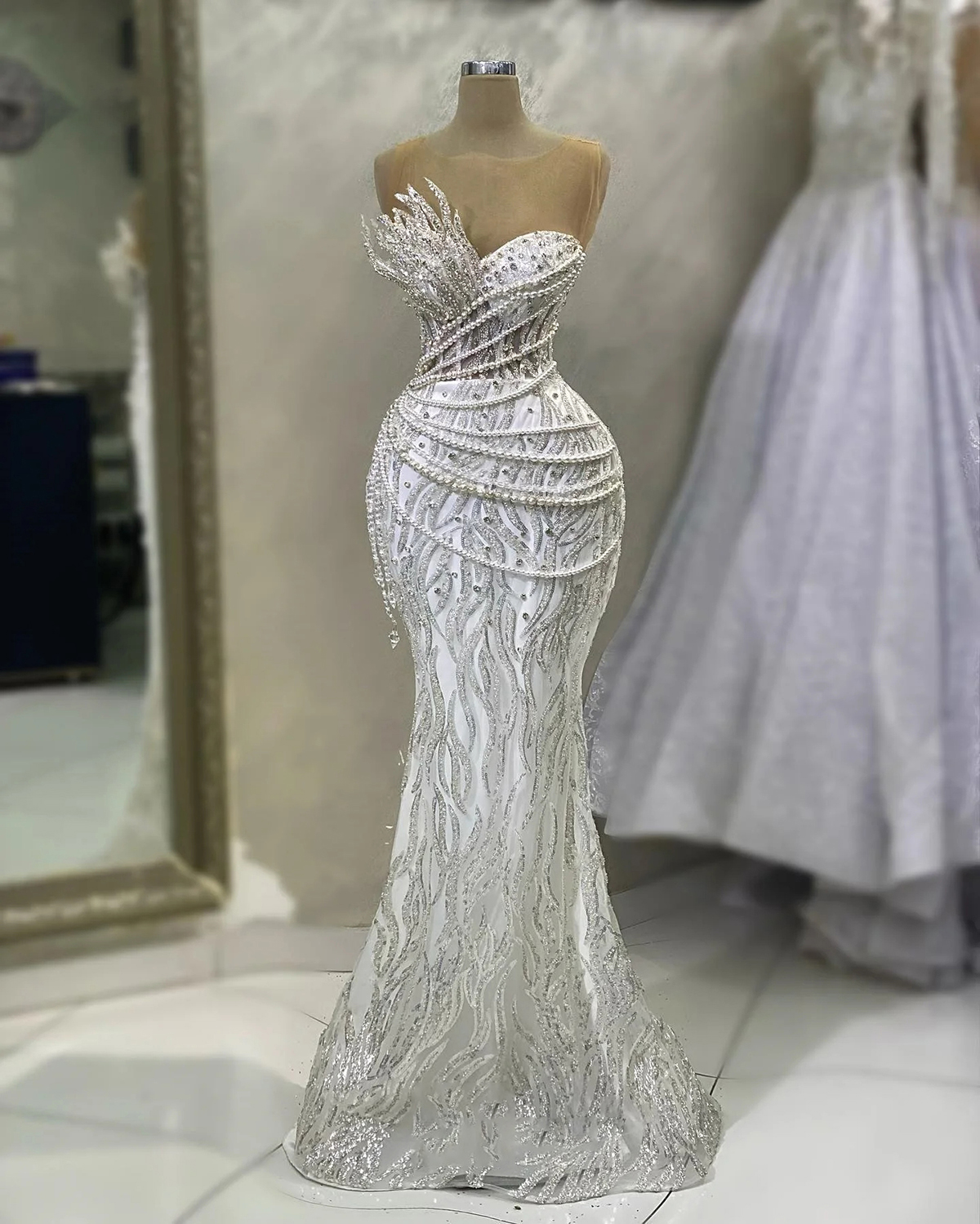 Luxury mermaid breitkleider Pailletten Perlenketten Perlen Kristalle ärmellose bodenlange maßgeschneiderte Plus -Size -Brautkleid Vestidos de Novia