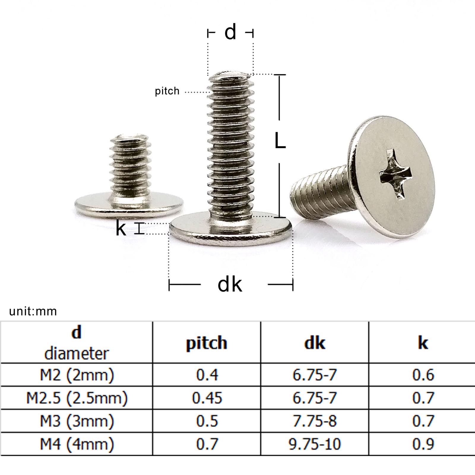 25x M2 M2,5 M3 M4 Phillips Ultrathin Thin Plant Flat Extra Big Big Head Bolt Vint для ноутбука для ноутбука Ремонт компьютер G