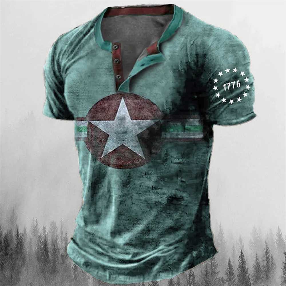 Casual shirts voor heren vintage knop v-hals navigatie t shirt korte mouw gothic henley shirt voor mannen extra grote tops tee shirt heren punk streetwear 240409