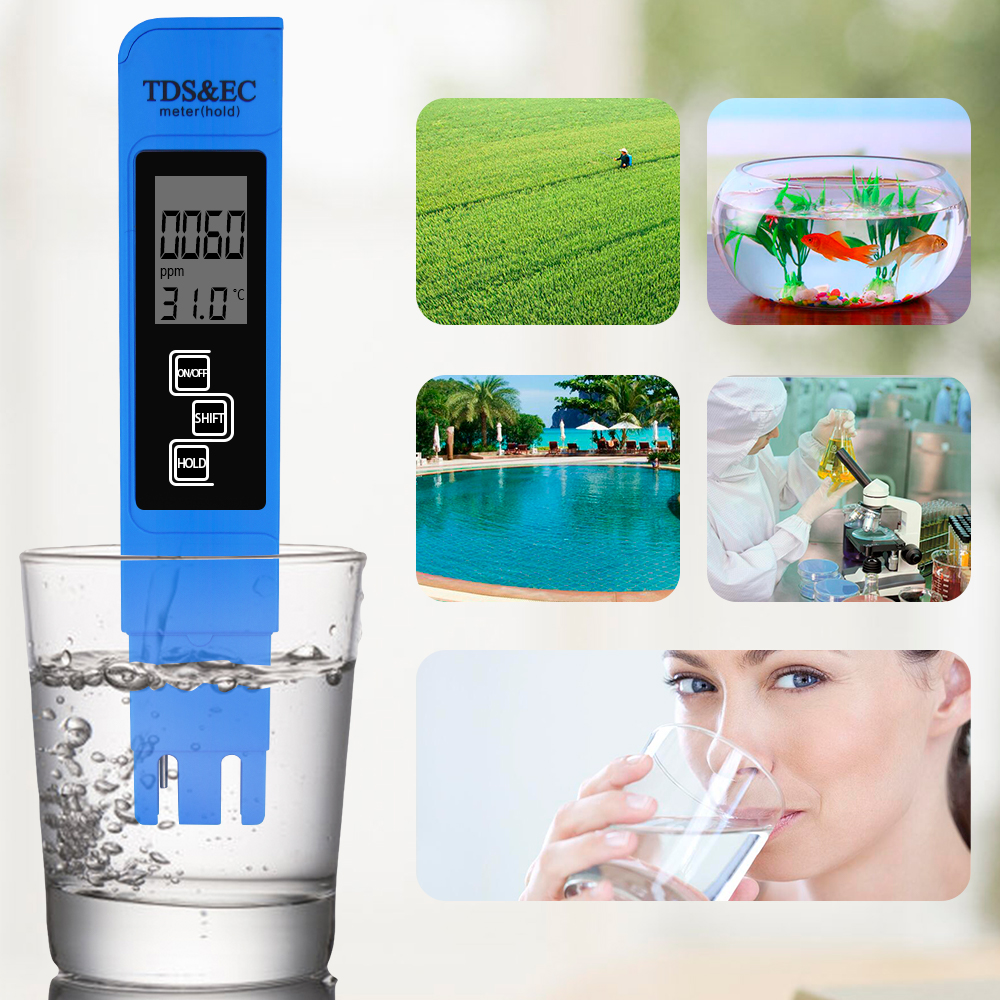 3 In1 TDS/EC Temperature Meter Water Quality Tester Pen 0-9990ppm Conductivity Monitor Purity Tool for Drink water Aquarium