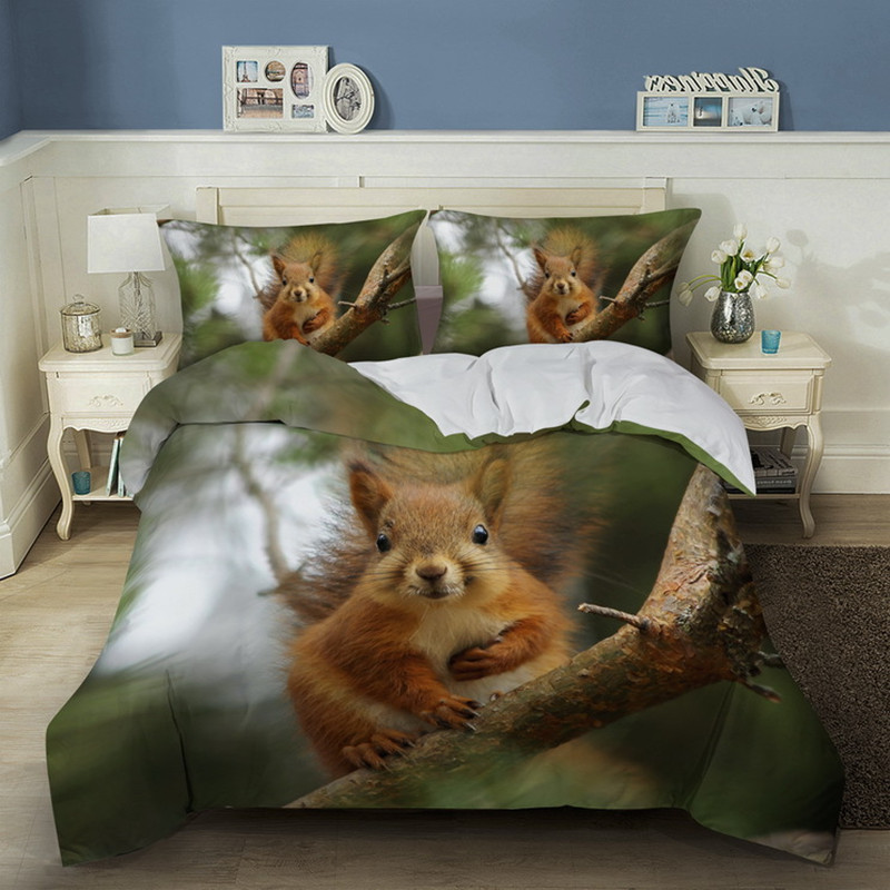 Squirrel duvet täcker kung queen size barn pojkar flickor vackra djur sängkläder set söt ekorre mönster täcke täckning med örngott