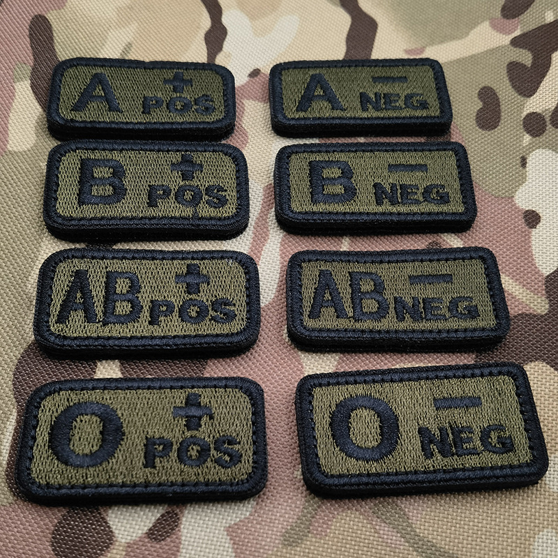 Embroidery Patches Blood Type Positive Negative Military Tactics Badge for Backpack Hook & Loop Army Accessories A B O AB