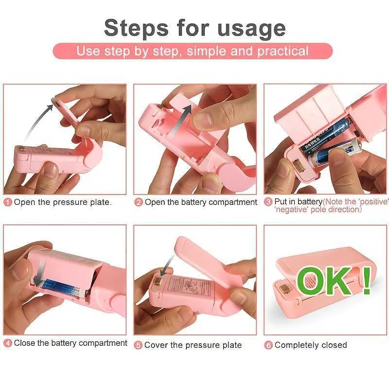 New Portable Bag Heat Sealer Plastic Package Storage Clip Mini Sealing Machine Handy Sticker Seal Without Battery