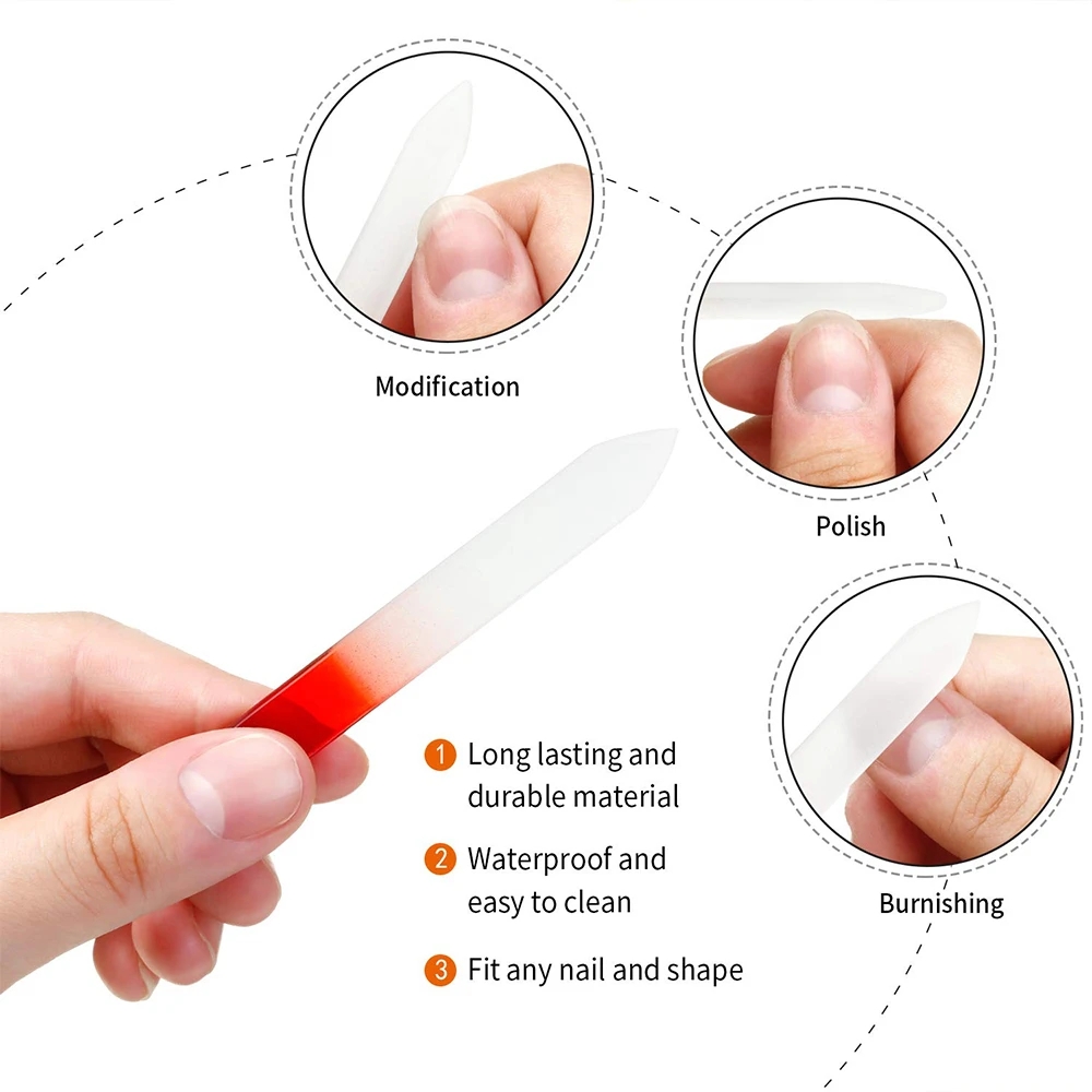 Professionella kristallglas nagelfiler Hållbar gradient Dubbelsidig nagelkonstbuffertfiler med fall för kvinnor Girl Beauty Tools