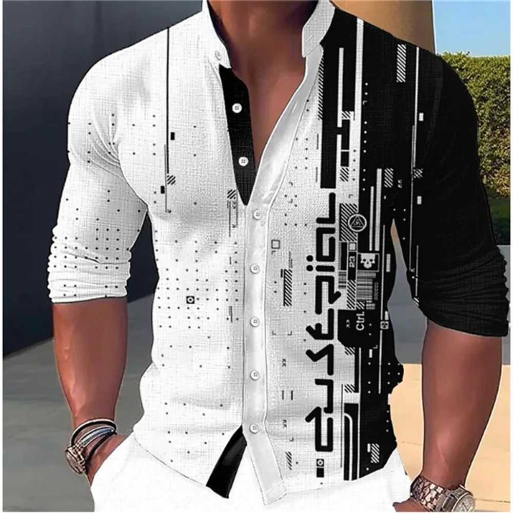 Chemises décontractées pour hommes Mentes à chaud bouton musical de musique stand up collier simple poitrine longue chemise street confortable mens de tissu confortable 2449