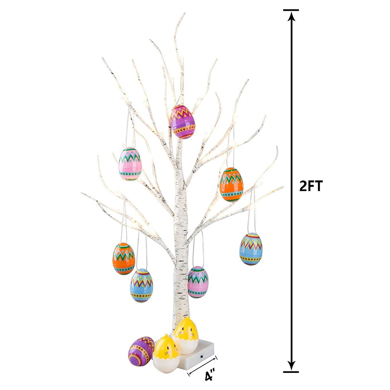 60cm Lighted Birch Tree Easter Decorations Easter Egg Hanging Tree Ornaments LED Artificial Birch Tree Lights Easter Gifts