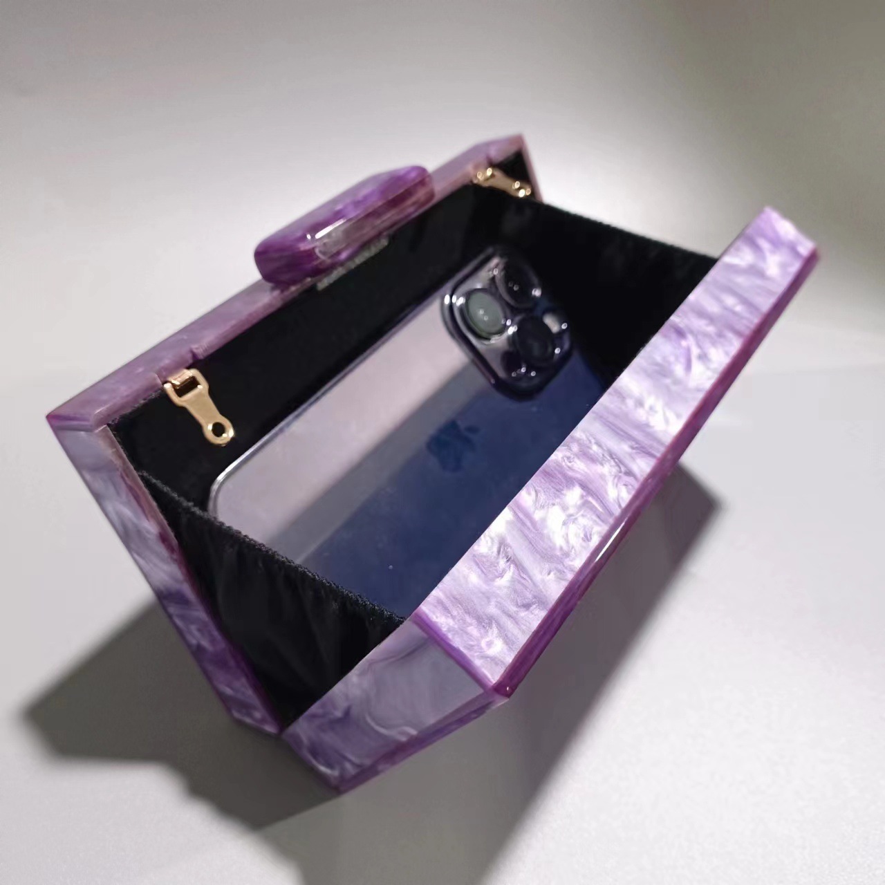 Pearl Marble Purple Acryl Clasp Box Koppelingen Dames Schouder Mini Zomeravond Turnus Vrouwelijk merk Flap Wedding Party Handtas