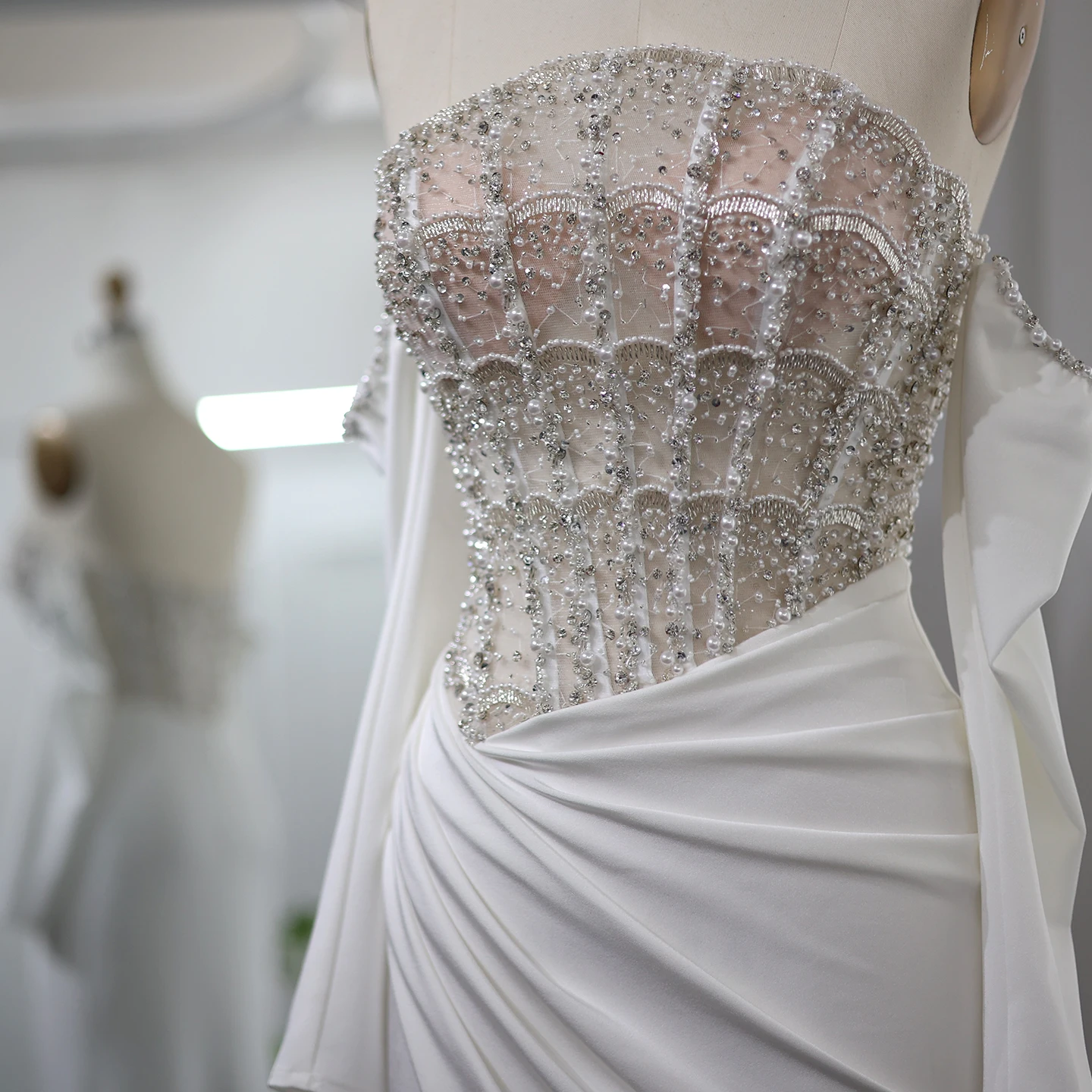 Sharon Said Luxury Dubai Mermaid White Evening Dress Sexy Scalloped High Slit Elegant Party Dresses for Women