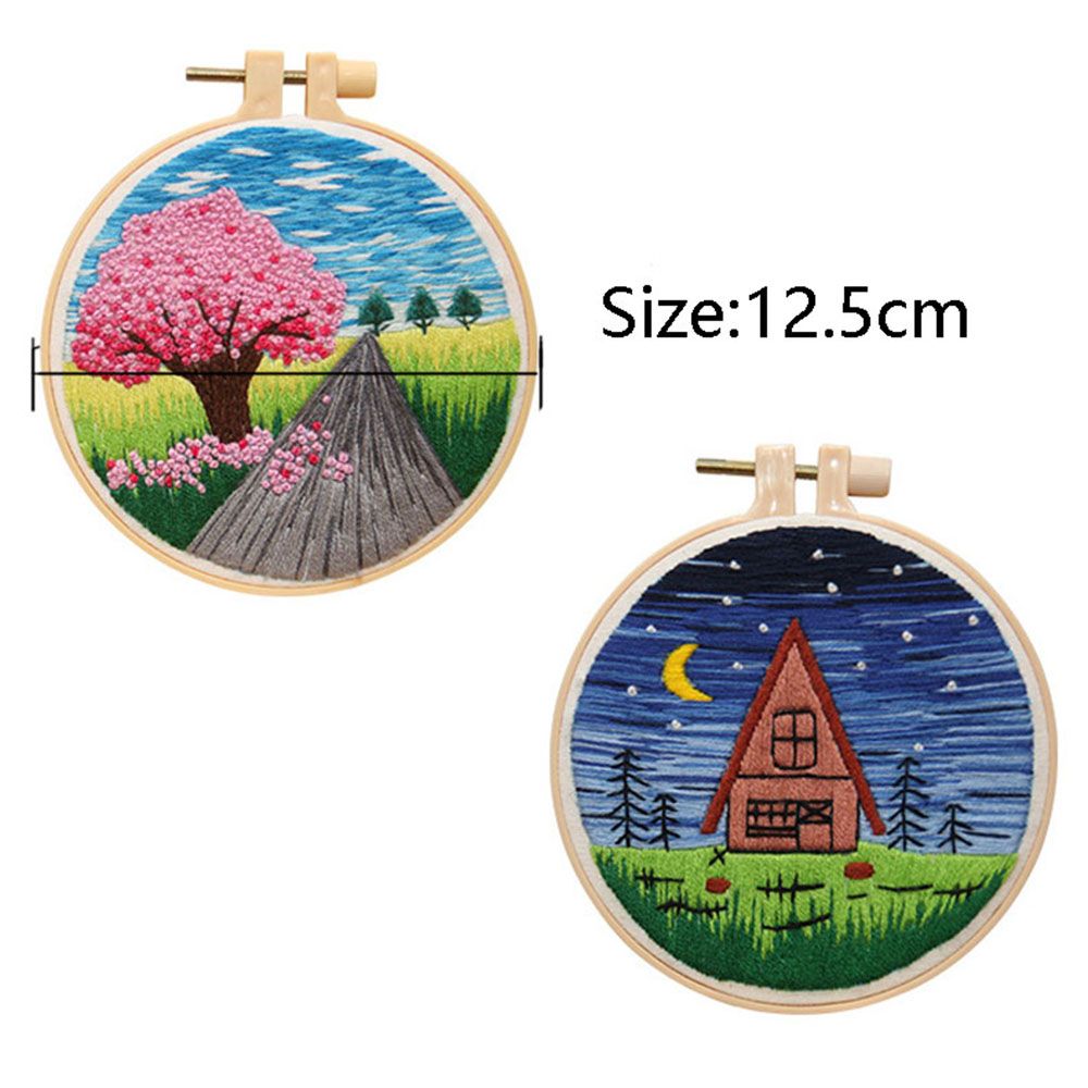 3D Flower Landscape Embroidery Stitching Kits Hoop Modern DIY Embroidery Kits Art Needlework Cross Stitch Set Sewing Accessory