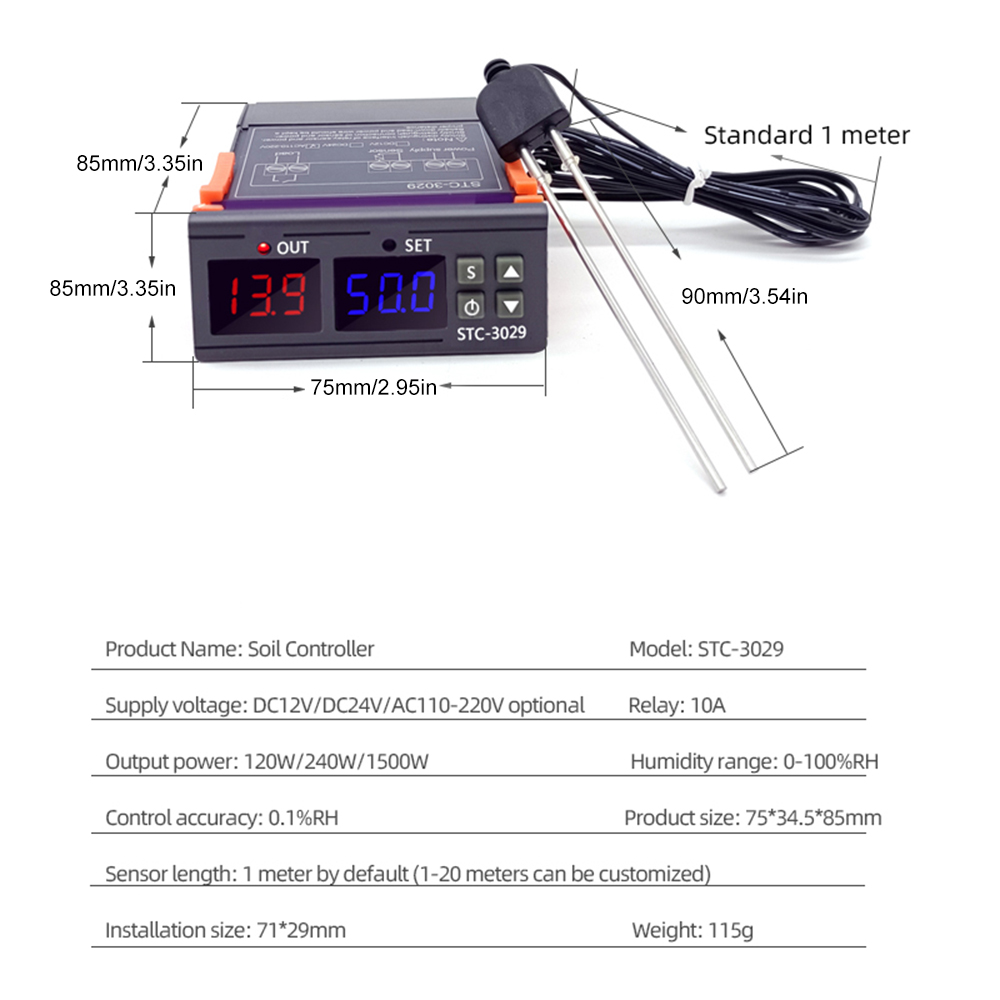 STC-3029 Contrôleur d'humidité Module du capteur d'humidité du sol 220V 1500W Testeur d'humidité du sol pour les plantes de jardinage