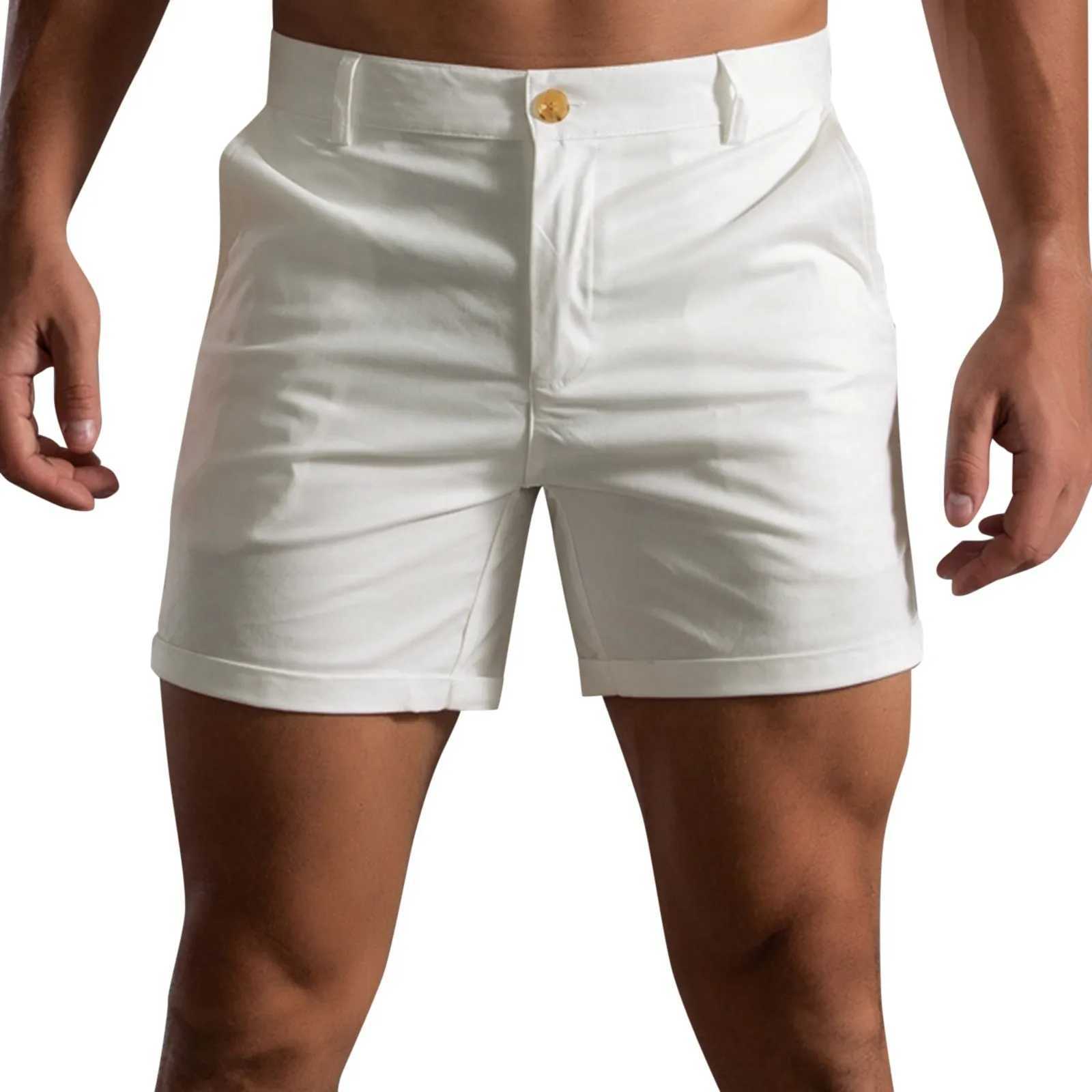 Pantalones cortos para hombres pantalones de color sólido de verano con bolsillos sueltos y manejas deportes informales de carreras pantalones cortos rectos pantalones de playa 7 pulgadas J240409