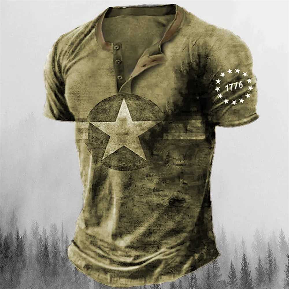 Casual shirts voor heren vintage knop v-hals navigatie t shirt korte mouw gothic henley shirt voor mannen extra grote tops tee shirt heren punk streetwear 240409