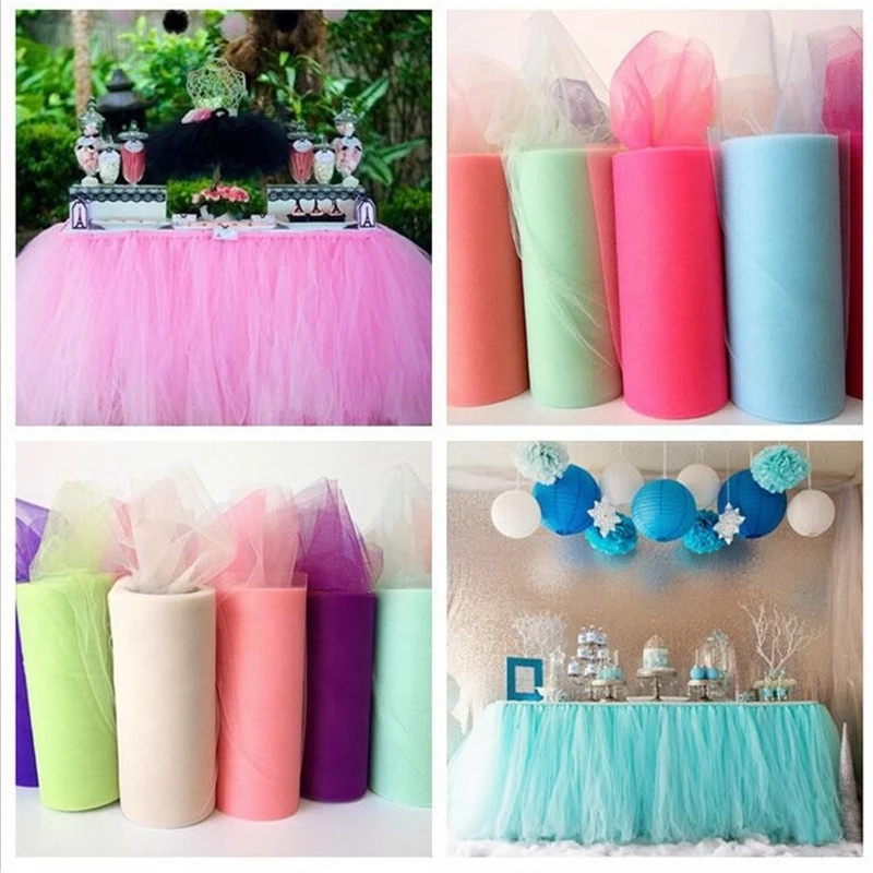 Tulle roll spole 25 meter bröllopsbord löpare tutu roll crystal tyll vit organza tutu kjol partyg bakgrund leveranser