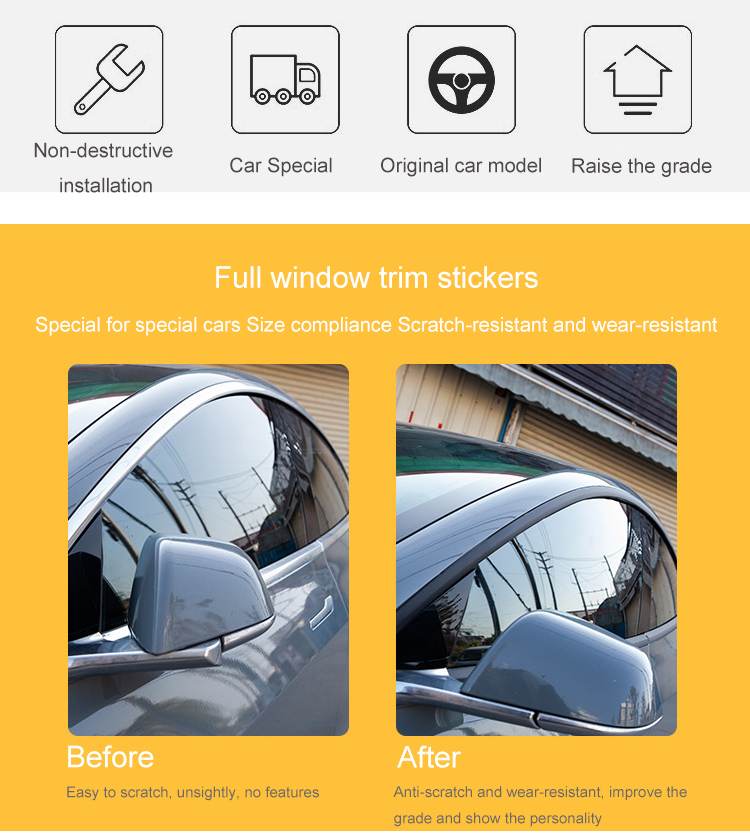 For Tesla Model 3 2017-2023 Window Trim Strip Exterior Sticker Chrome Strip DIY Film PVC Door Handle Protector Trim Strips