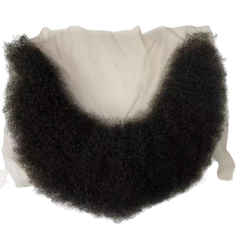 Indian Virgin Human Hair Piece 4mm Kinky Curl Afro Beard Male Hair Replacement for Black Men