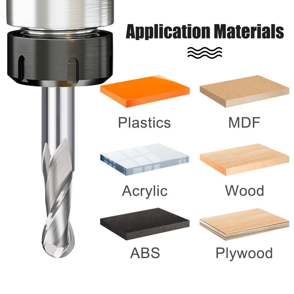 CMCP 2 Flute Ball Nose End Mill 4/6 mm Shank CNC ROUTER BIT KAGITA