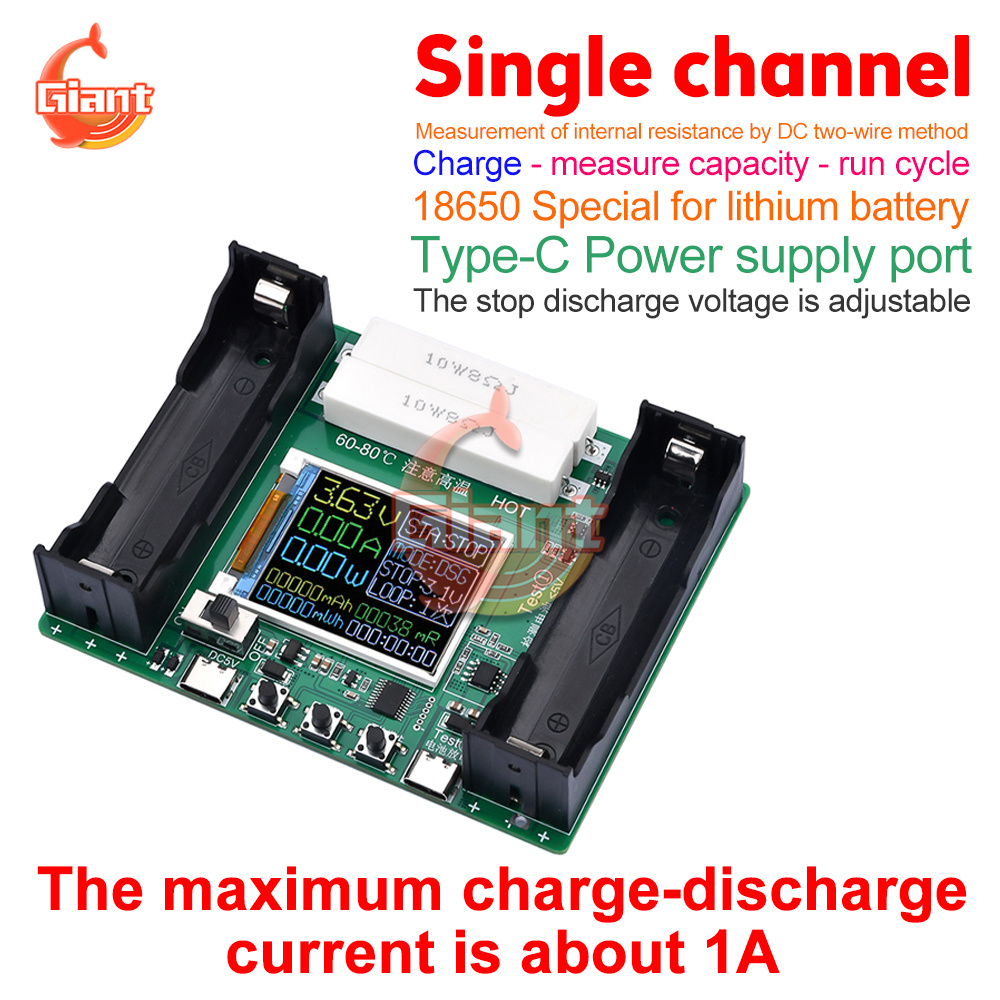 Type-C Display Battery Capacity Tester 18650 Battery Capacity Internal Resistance Tester MAh MWh Battery Power Detector Module