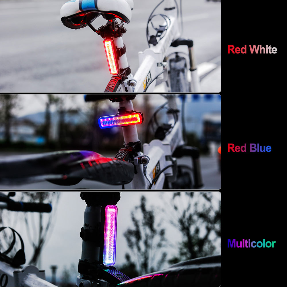 Multi-couleur RVB BICYCLE ARRIÈRE LUMIÈRE USB CHARGEUR 14MODE PALLIGHT MTB NUIT COB COB LED VOLAGE AVERTISSE