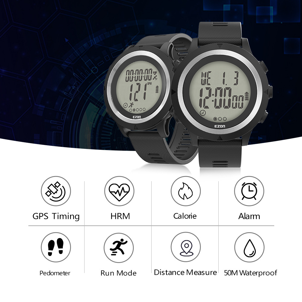 Ezon New GPS Digital Sport Watch con ottico monitor cardiaco contatore contatore calorico cronografo impermeabile 50m T909C