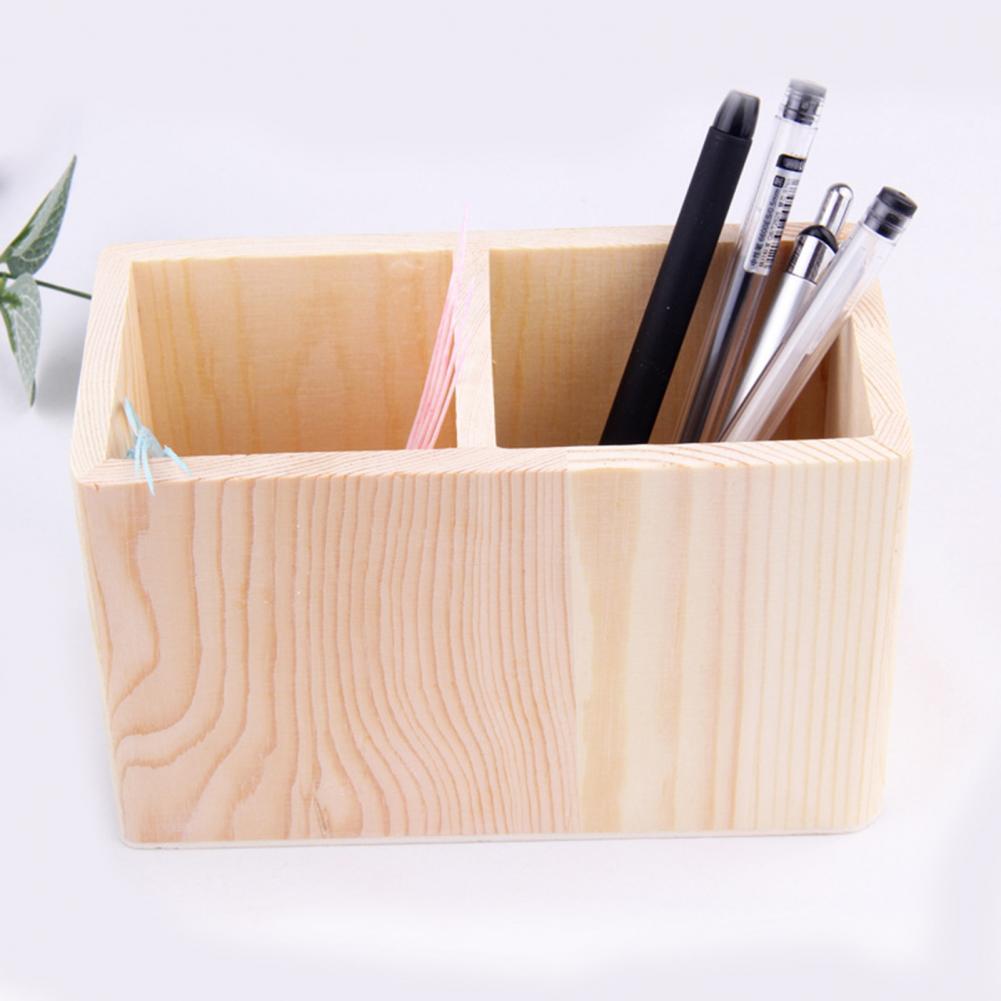 1/2/3 Grids Pen Holder Wood Student Office Stationery Pencil Storage Box Pen Pencil Pot Holder Cosmetics Brush Storage Container