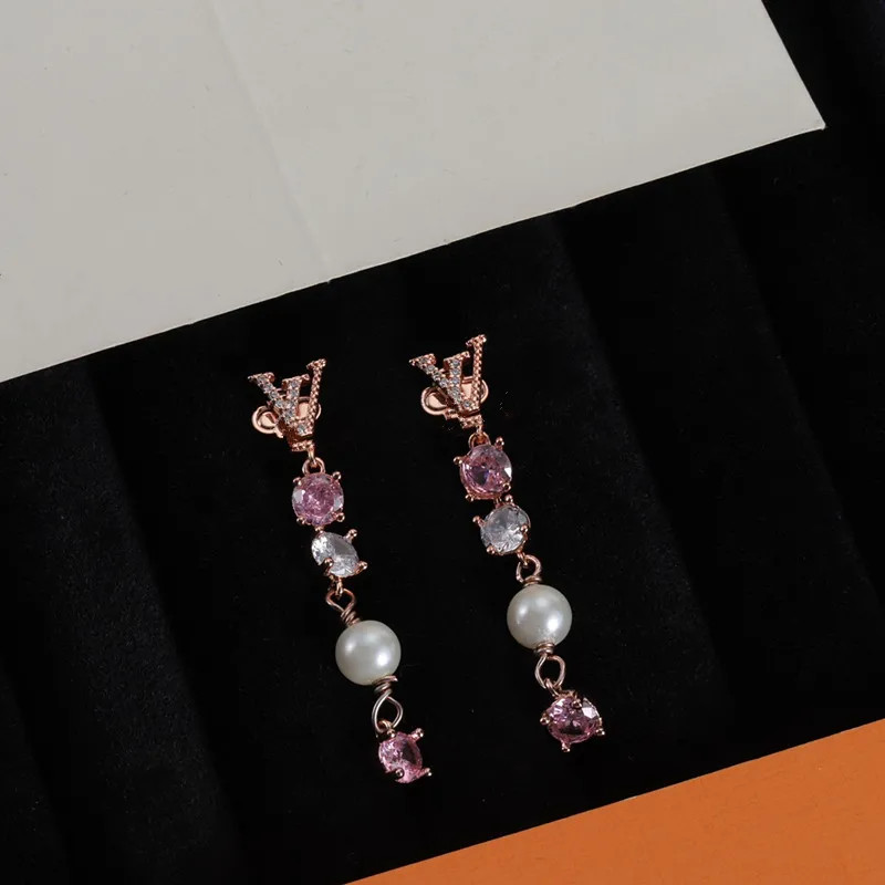 Kolczyki marki projektant dla kobiet stadnin luksusowe kolczyki hopp perły kryształowe złoto podwójne liter 925s srebrna biżuteria klasyczna no pudełko