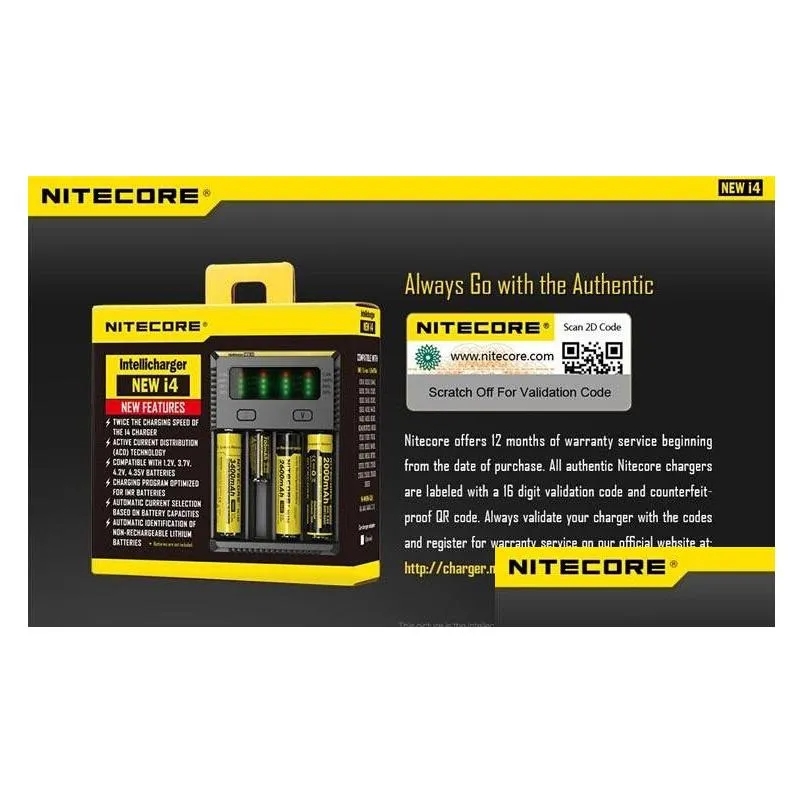 Original Nitecore New i4 Charger Digicharger LCD Display Battery Intelligent 4 slots avgift för IMR 18650 20700 21700 Universal Li-ion Batteriladdare äkta