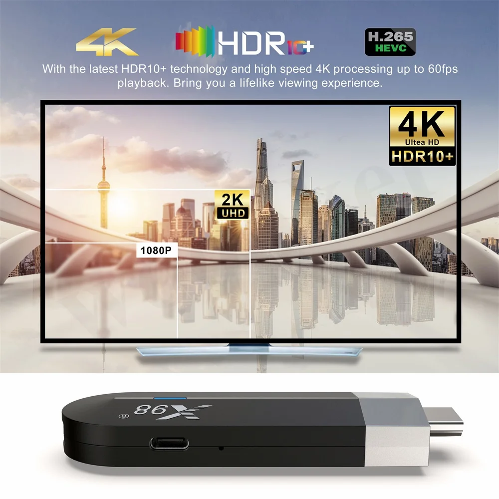 Box X98 S500 TV Stick Android 11 Amlogic S905Y4 Quad Core 4K 60fps H.265 2.4G / 5G WiFi BT YouTube Dongle 4G 32G AV1 HD Media Player