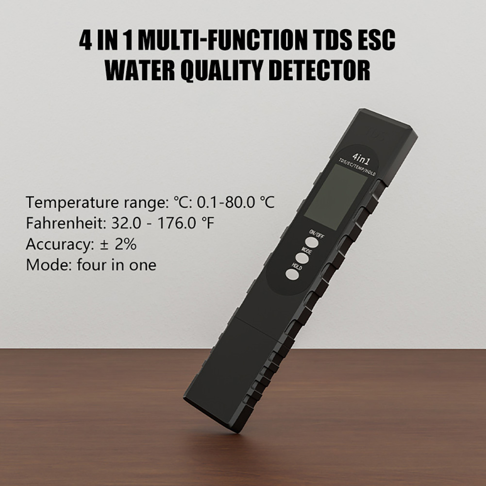 4in1 Testador de qualidade da água digital TDS TDS EC medidor Raje 0-9990 Multifuncional Pureza de pureza do medidor de temperatura PPM testador