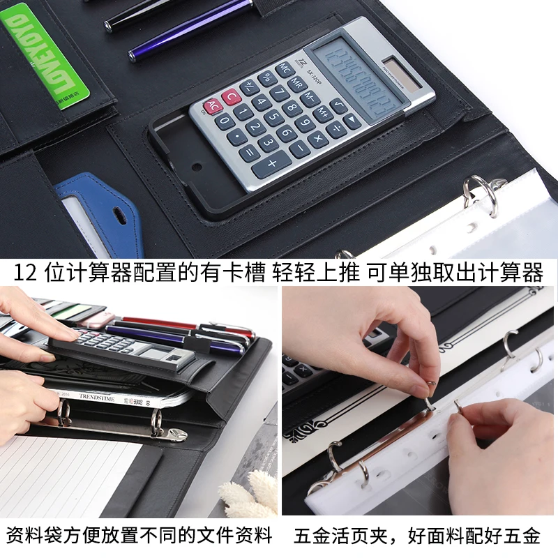 Padfolio Creative Portable Business Padfolioフォルダードキュメントケース多機能オフィスオーガナイザーフォルダープランナーノートブックリングバインダー