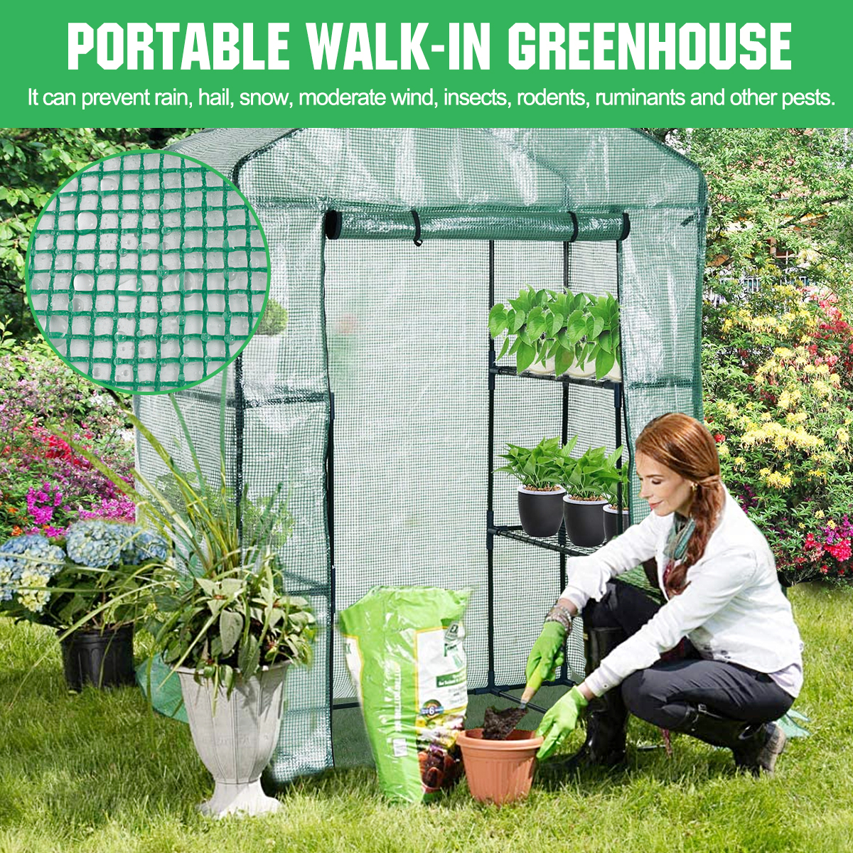 Walk-In Greenhouse Warm Hushåll växt växthus täcker vattentät anti-UV Protect Plants Flowers racket ingår inte