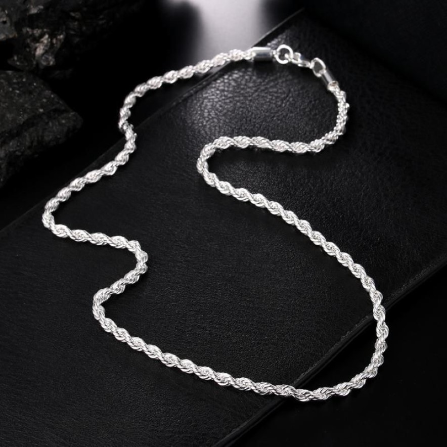 925 argent sterling 16 18 20 22 24 pouces 4 mm Collier de chaîne de corde Ed pour femmes homme de mode de mariage de mode