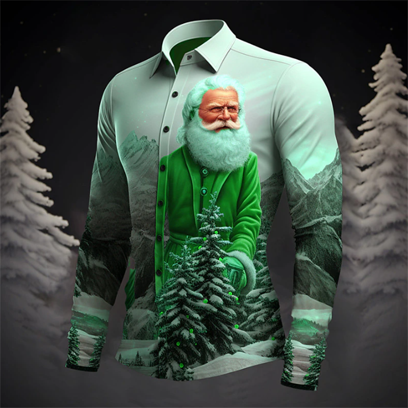 Santa Claus Casual Men's Shirt's Outdoor Christmas Street Automne et hiver Couvé à manches longues à manches à manches longues S-6XL à manches longues