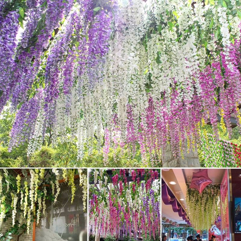 1.85M Wisteria Artificial Flowers Vine Garland Wedding Arch Decor Fake Plant Silk Leaf Vines For Home Garden Decor