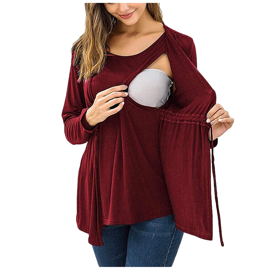 Casual Maternity Clothes Long Sleeve Double Layer Nursing Tops T-shirt ammande graviditetskläder Autumn Gestante Roupas