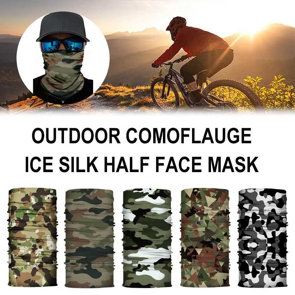 Fashion Face Masks Neck Gaiter Unisex Camouflage Ice Silk Magic Bandana Oor Hanger Half gezicht Masker Outdoor Visserij Wandel Cycling Neck Cover Scarf 240410