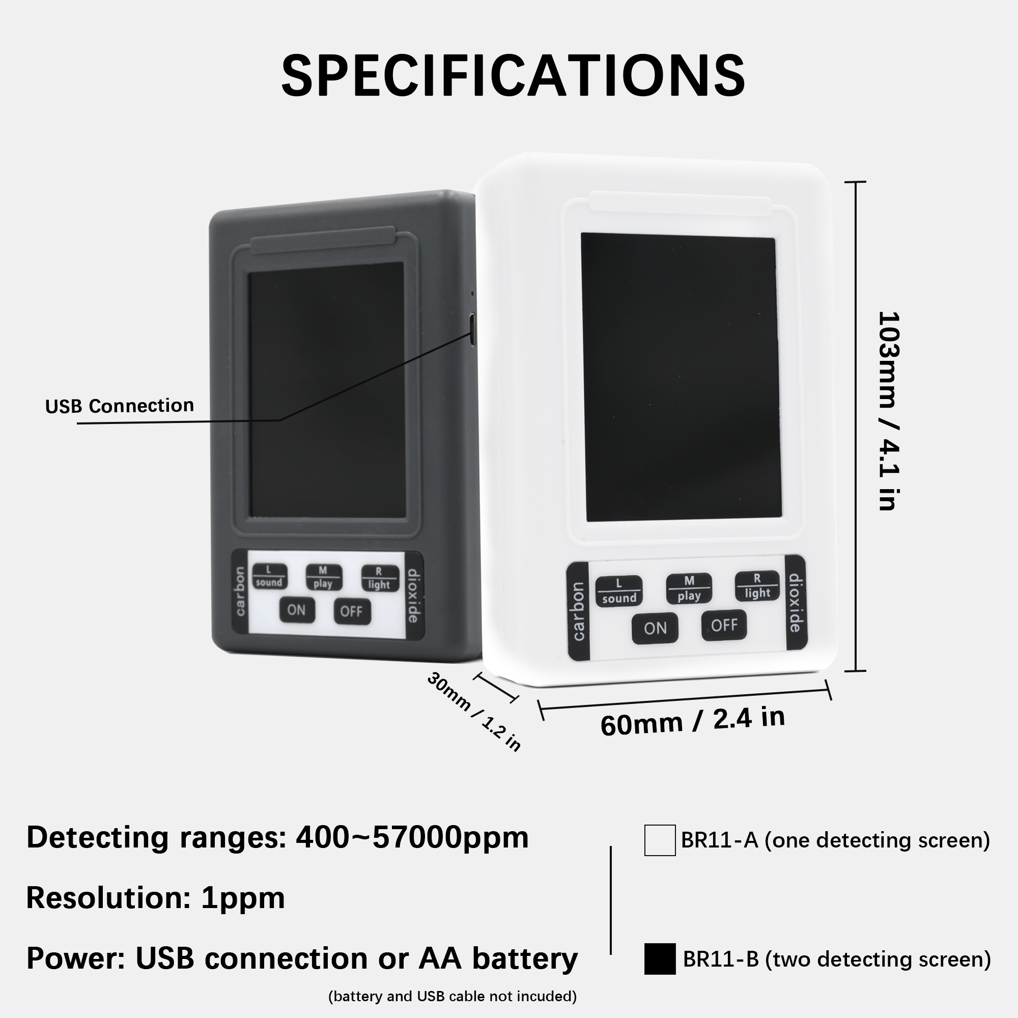 BR-11 CO2 Detector portátil portátil Monitor de qualidade de ar alta Precisões CO2 Ferramenta de detecção rápida com alarme de som de luz de fundo