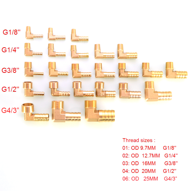 ブラスホースバーブフィッティングエルボ6/8/10/12/16/19mmから1/4 1/8 1/2 3/8 