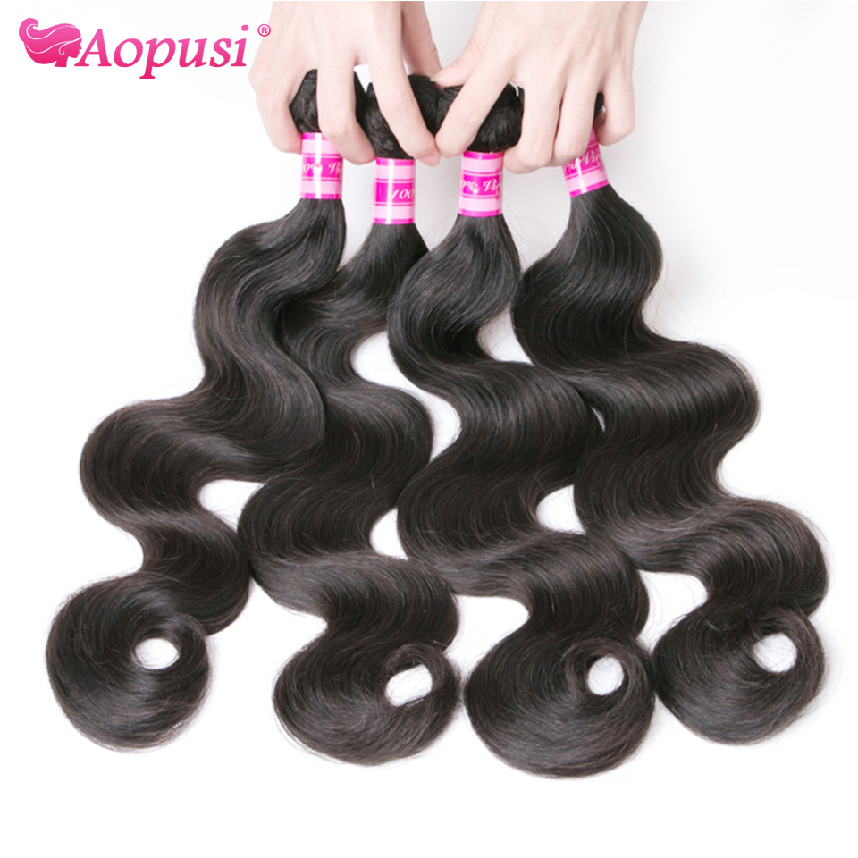 Aopusi Peruvian Body Wave Bundles 100% Human Hair Weave Bundles 1/3/4/ Pcs Remy Hair Human Hair Extensions Double Weft 8-30 Inch