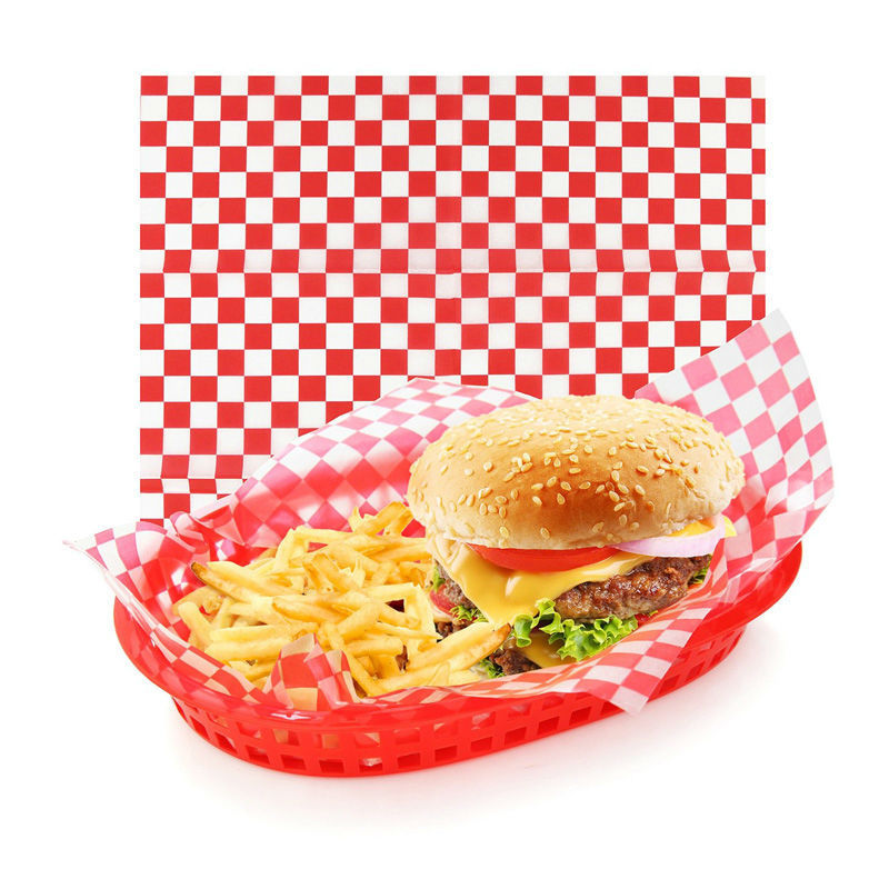 24 pezzi di confezionamento usa e getta hamburger rosso e bianco carta olero a scacchi Verifica food food mazze 12''x12 ''