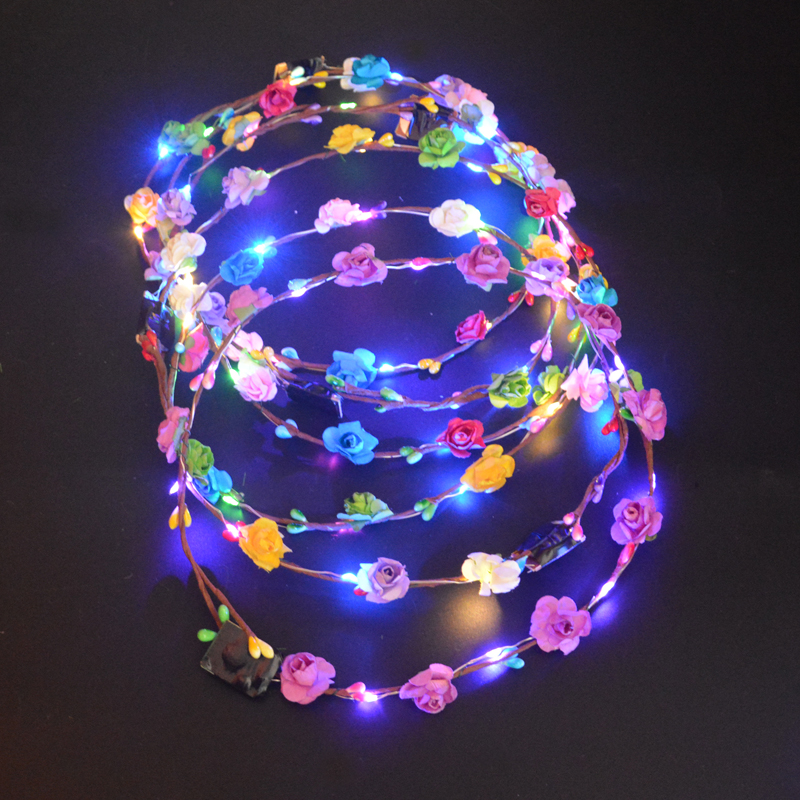 LED Light Up Toys Girl Flower Hair Wreath Bracelet Bangle Glow in Dark Party Cosplay Birthday Wedding Christmas Decoration