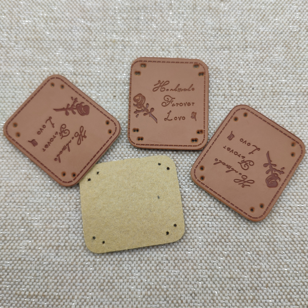 Handmade Forever Love Leather Labels For Clothing Hand Made Pu Patch With Rose For Clothes Backpack Handmade Label For Gift